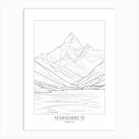 Masherbrum Pakistan Line Drawing 7 Poster Art Print