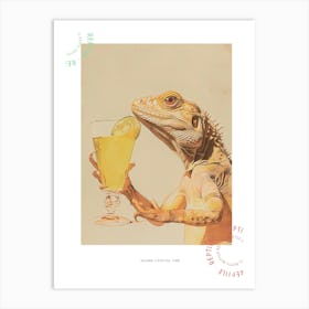 Iguana Drinking A Cocktail Realistic Illustration Poster Art Print