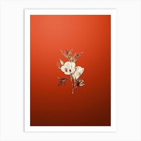 Gold Botanical Lilac Hibiscus Flower Branch on Tomato Red n.0884 Art Print