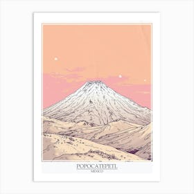 Popocatepetl Mexico Color Line Drawing 4 Poster Art Print