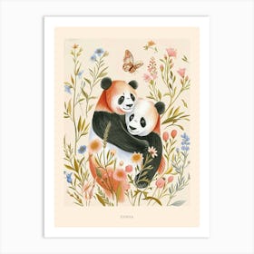 Folksy Floral Animal Drawing Panda 2 Poster Art Print