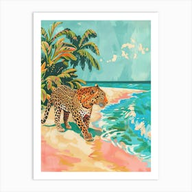 Leopard On The Beach 1 Art Print