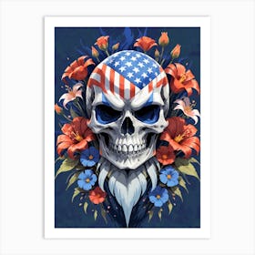 American Flag Floral Face Evil Death Skull (5) Art Print