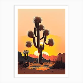 Joshua Tree At Dawn In Desert Retro Illustration (1) Art Print