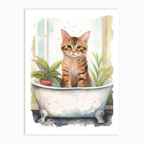 Ocicat In Bathtub Botanical Bathroom 2 Art Print