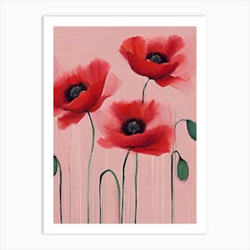 Pink and Red Poppies Abstract Watercolor Art Print