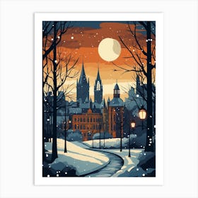 Winter Travel Night Illustration Glasgow United Kingdom 1 Art Print