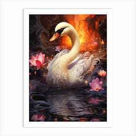 Swan In The Water 1 Art Print