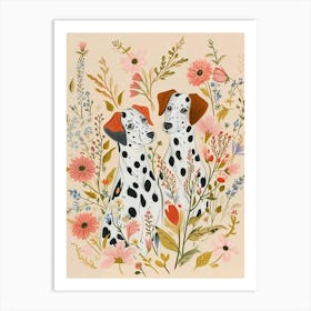 Folksy Floral Animal Drawing Dalmatian Art Print