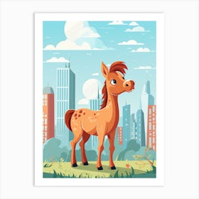 Cartoon Horse In The City Art Print