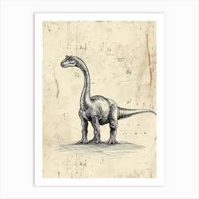 Edmontosaurus Dinosaur Black Ink & Sepia Illustration 3 Art Print