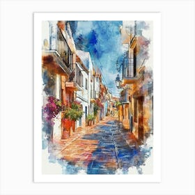 Watercolor Painting Of Villajoyosa Town Art Print