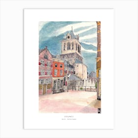 City Hall Delft Netherlands Art Print - Watercolor Cityscape Sketch - Dutch Travel Wall Art & Gifts Art Print