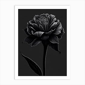 A Carnation In Black White Line Art Vertical Composition 36 Art Print