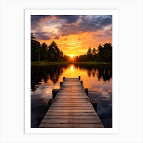 Wooden Lake Path in the Sunset 1 Art Print
