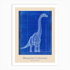 Brachiosaurus Dinosaur Blue Print Sketch 3 Poster Art Print