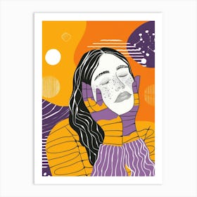 Illustration Of A Woman With Her Eyes Closed Art Print