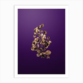 Gold Botanical Spathula Leaved Thorn Flower on Royal Purple Art Print