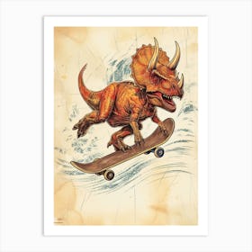 Vintage Triceratops Dinosaur On A Skateboard  4 Art Print