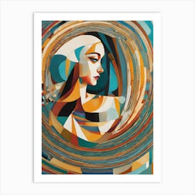 Endure - Abstract Art Deco Geometric Shapes Oil Painting Modernist Picasso Inspired Bold Gold Green Turquoise Red Face Visionary Fantasy Style Wall Decor Surrealism Trippy Cool Room Art Invoke Psychedelic Art Print