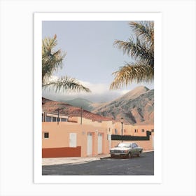 Vintage Car With Mountains And Palm Trees Art Print