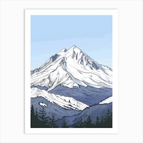 Mount Shasta Usa Color Line Drawing (6) Art Print