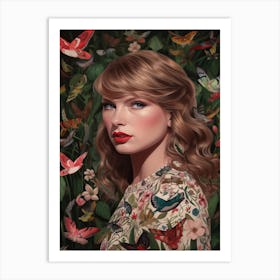 Floral Handpainted Portrait Of Taylor Swift Art Print