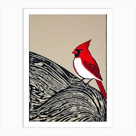 Cardinal Linocut Bird Art Print