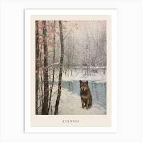 Vintage Winter Animal Painting Poster Red Wolf 5 Art Print
