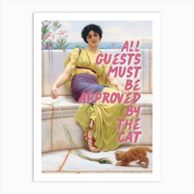 All guests must be approved by the cat - Vintage altered art- Trendy wall decor Art Print