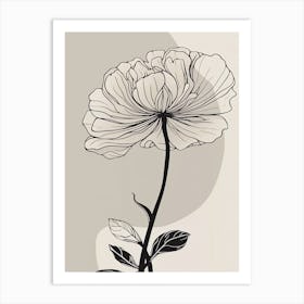 Line Art Marigold Flowers Illustration Neutral 16 Art Print