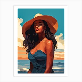 Illustration of an African American woman at the beach 101 Art Print