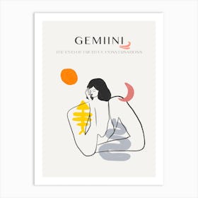 Gemini Zodiac Sign One Line Art Print