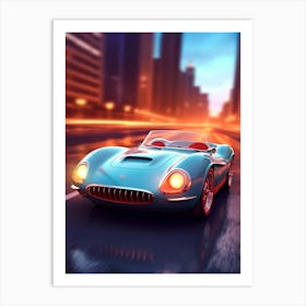 Blue Sports Car In The City Art Print