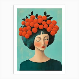 Woman With Oranges On Her Head Art Print