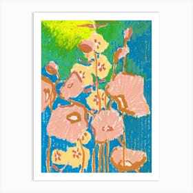 Peach Poppies On Blue Art Print