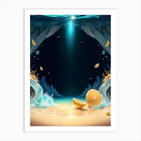 Underwater Scene With Lemon Slices Art Print