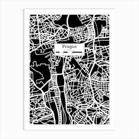 Prague City Map — Hand-drawn map, vector black map Art Print