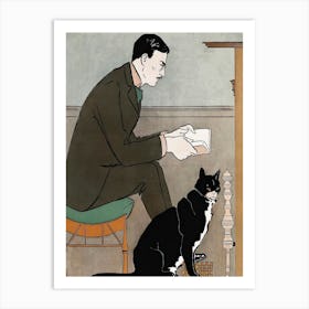 Man Reading A Book Illustration, Edward Penfield 1 Art Print