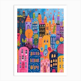 Kitsch Colourful Old Cityscape 1 Art Print