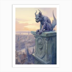 Gargoyle Watercolour In Brussels Art Print