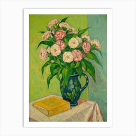 Carnations In A Blue Vase Art Print