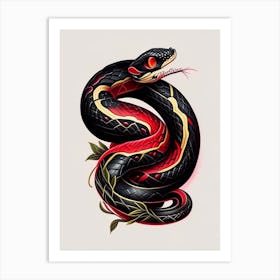 Red Bellied Black Snake Tattoo Style Art Print
