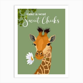 Take A Seat Sweet Cheeks Green Giraffe Poster