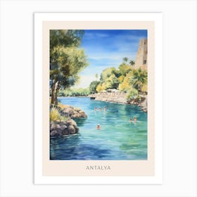 Swimming In Antalya Tunisia Watercolour Poster Art Print