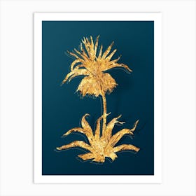 Vintage Fritillaries Botanical in Gold on Teal Blue n.0099 Art Print