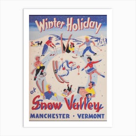 Winter Holiday At Snow Valley Vintage Ski Poster Art Print