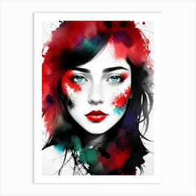 Girl With Red Paint Splashes Art Print