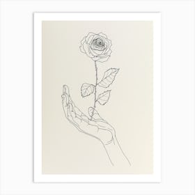 English Rose In Hand Line Drawing 4 Art Print