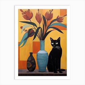 Bird Of Paradise Flower Vase And A Cat, A Painting In The Style Of Matisse 2 Art Print